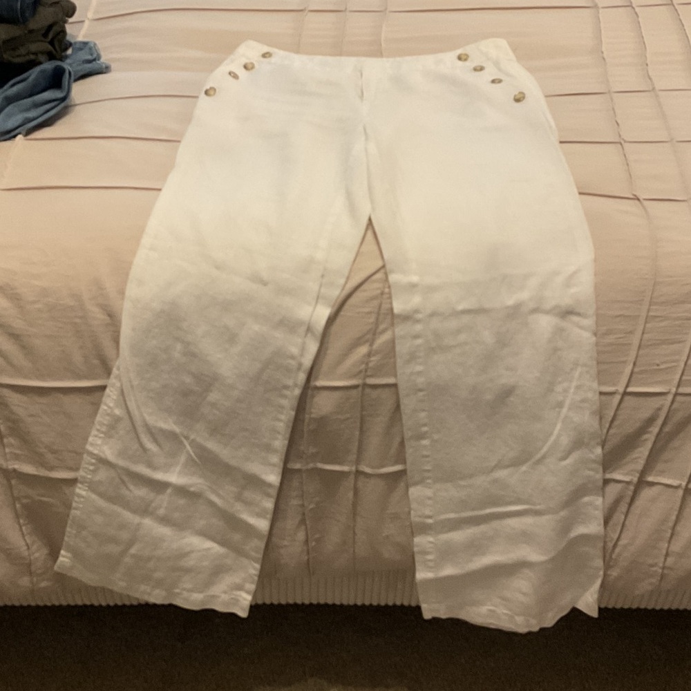 INC International Concepts White Wide Leg Linen Pants